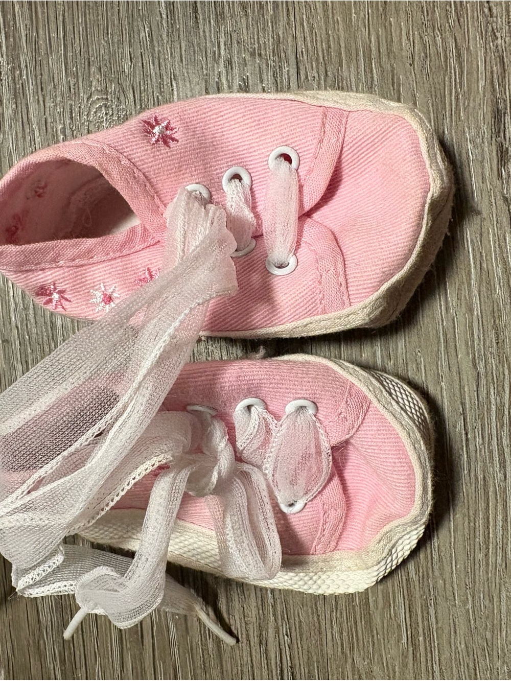 Infant girls Pink Canvas Sneakers with Sheer Ribbon Laces